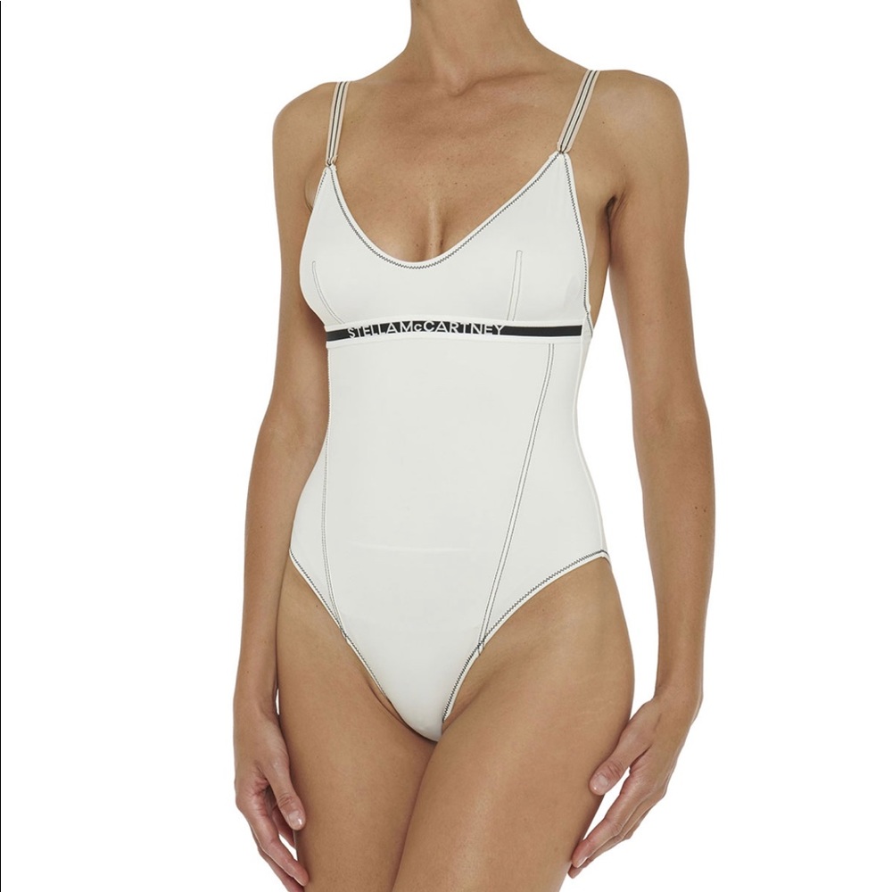 Stella McCartney Cream Logo Tape Swimsuit